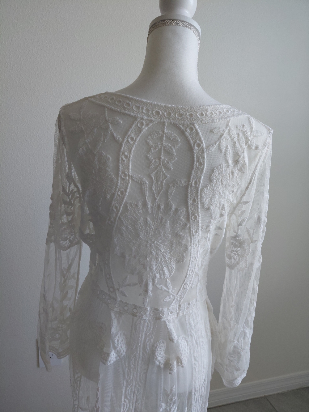 Boho Lace Sheer Maxi Dress in White - Picture 9 of 12